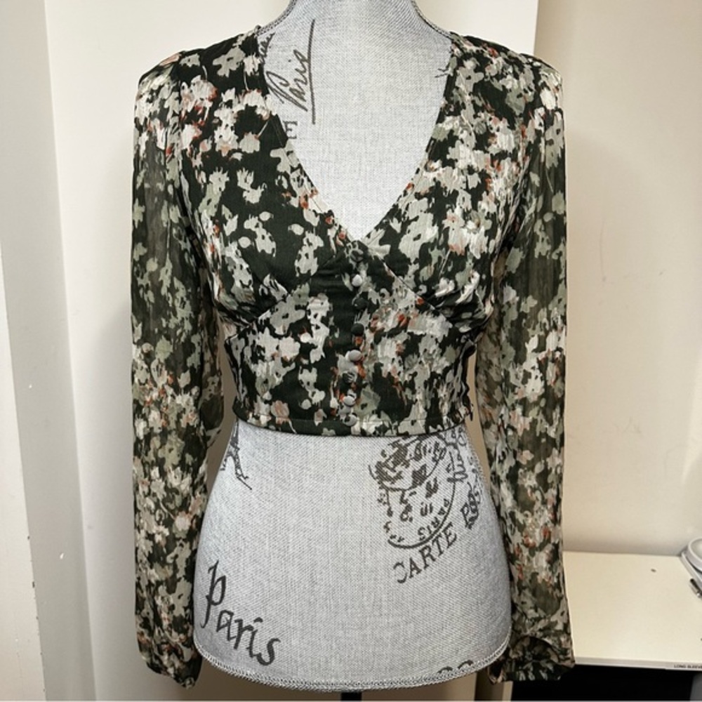 Noisy May Corset-Style Abstract Button Front Crop Top Sz Small